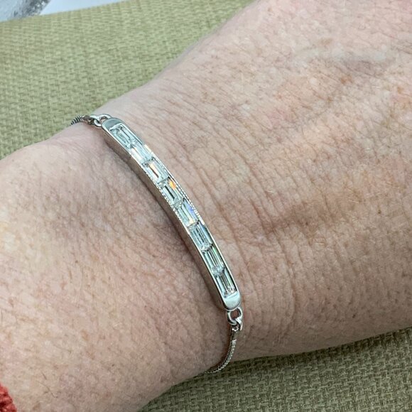 IBB CN Baguette Glass Silver Tone Adjustable Slide Bracelet - Picture 1 of 7